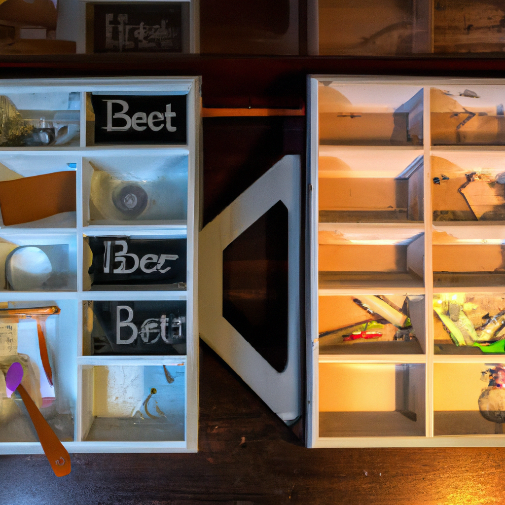 Before/after: messy to orderly kitchen drawer top-down with high-contrast labels and systemization