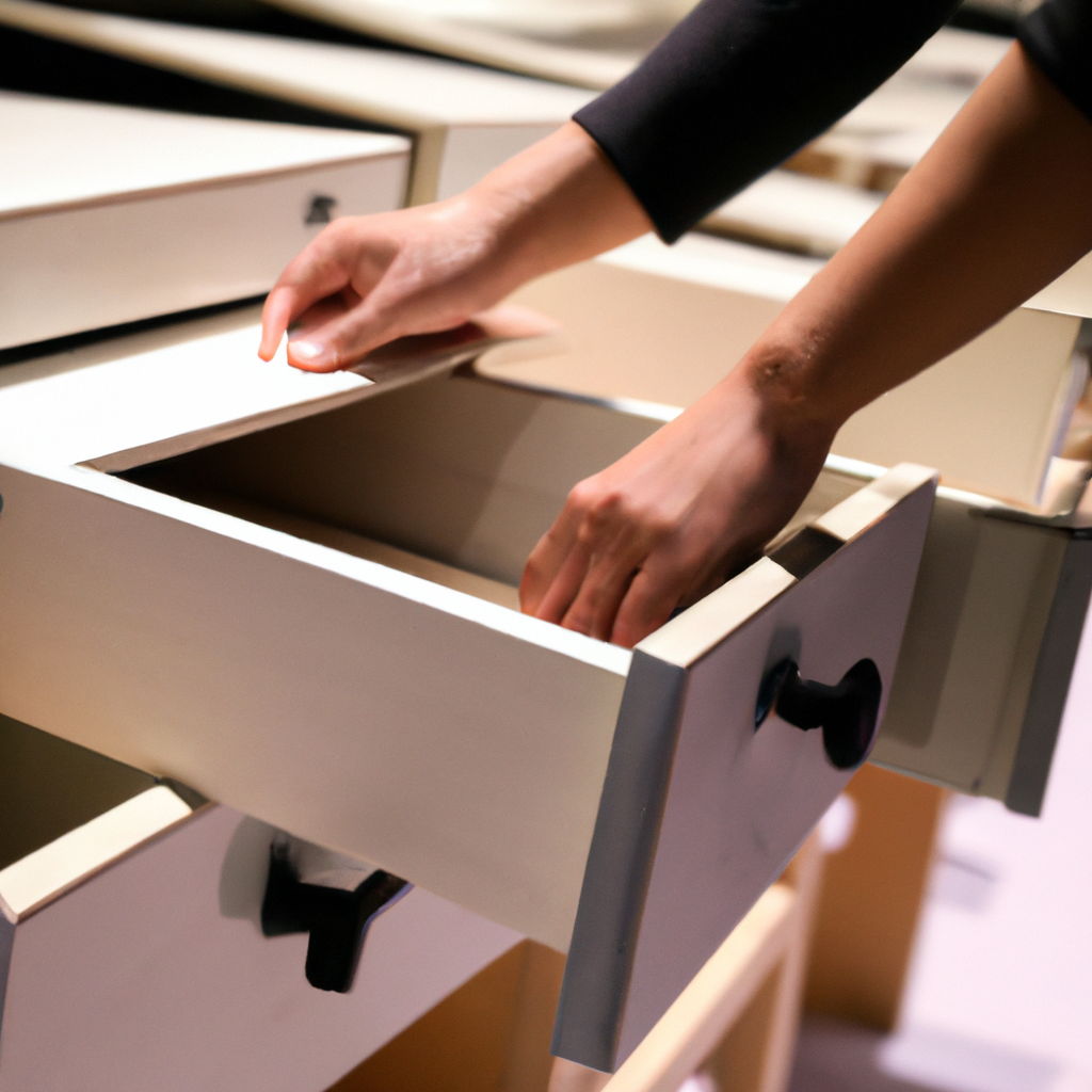 Hands labeling drawers in a minimal storage system with behavioral cues and high contrast